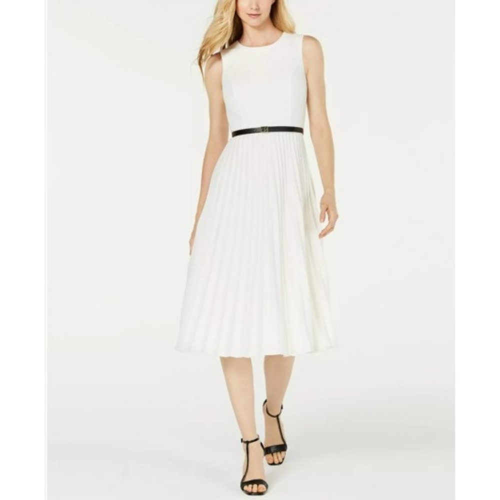 Calvin‎ Klein Ivory Pleated Midi Dress. Size 16. Very gently used.